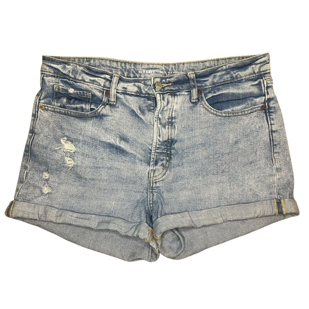 Old Navy Women’s 14 Cuffed Boyfriend Jean Shorts Button Fly Distressed Denim